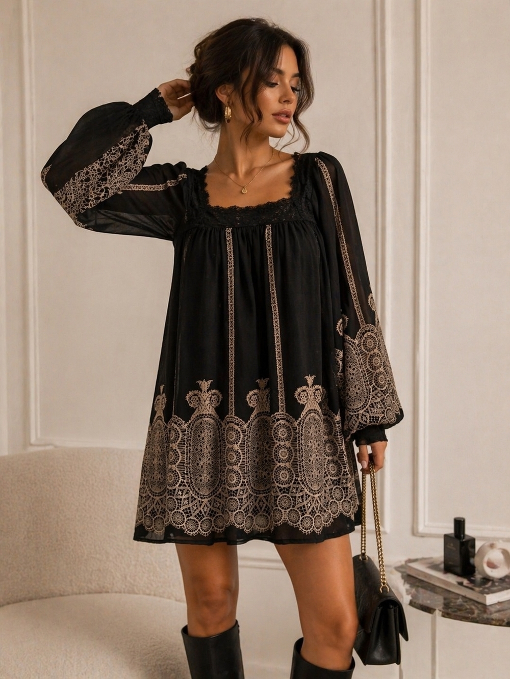 ✨ Hallhuber Lace Bohemian Mini Dress – Elevated Romantic Luxury ✨